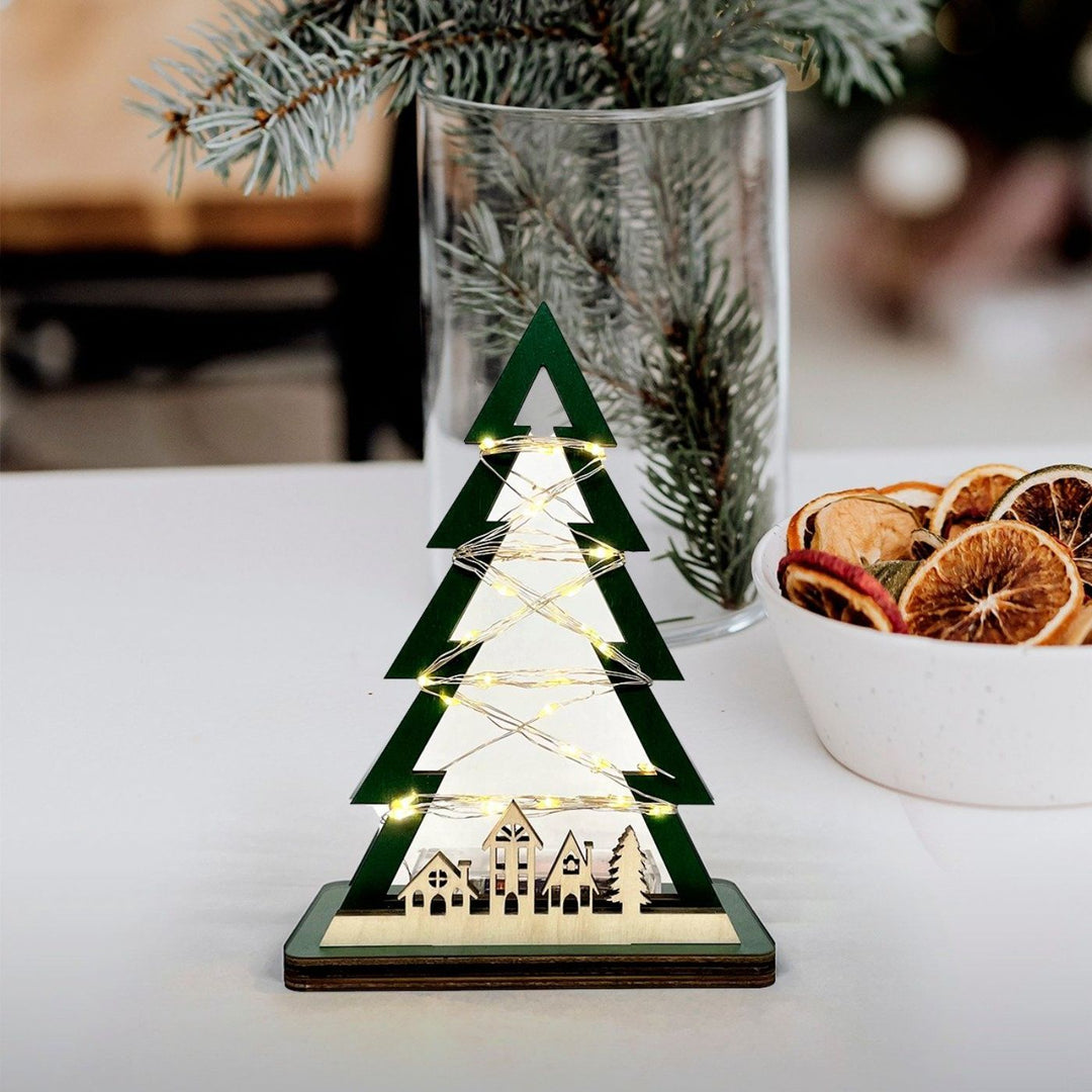 Wooden Tree with Lights Christmas Table Decor