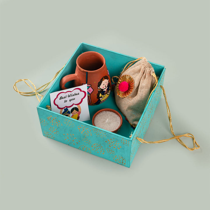 Handpainted Terracotta Mug & Diya Diwali Hamper