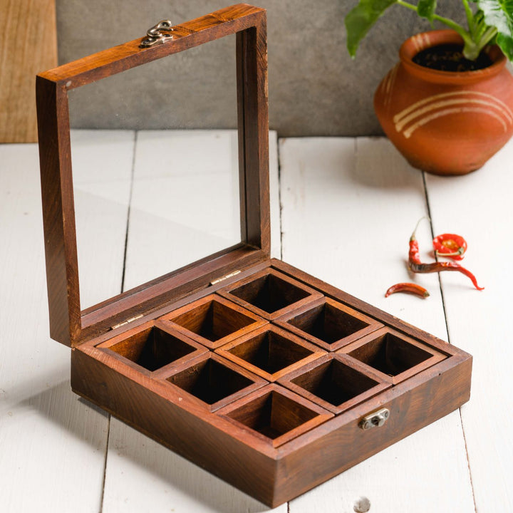 Chakor Sheesham Wood & Glass Spice Box