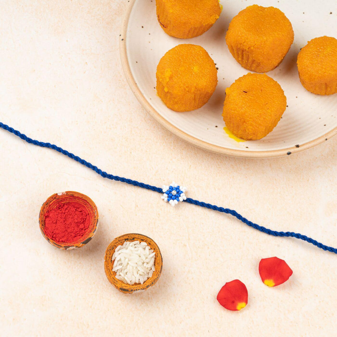 Handcrafted Glass Beads Tara Rakhi With Roli Chawal