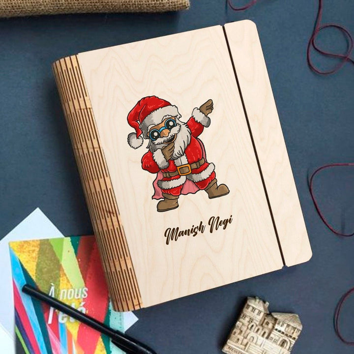 Wooden Personalized Christmas Santa Notebook Binder | A5, 50 Blank Pages, 120 GSM