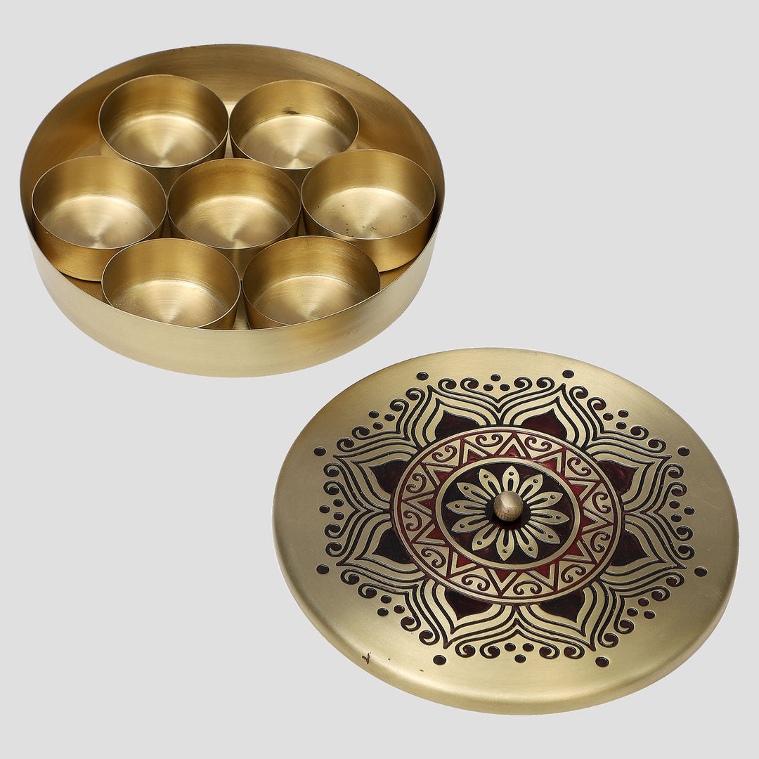 Utsav Handcrafted Brass Masaladan with 7 Bowls