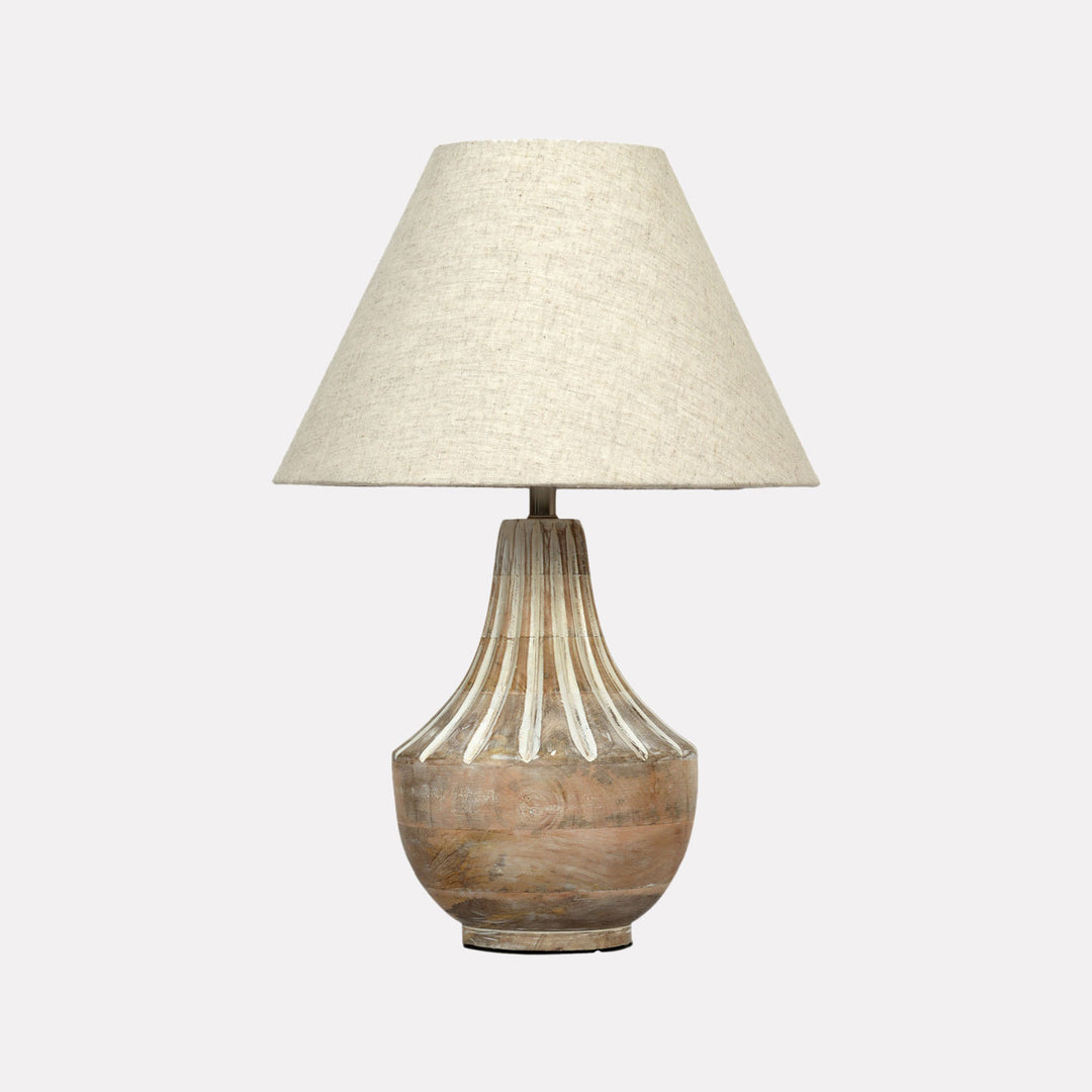 Ekatra Carving Mango Wood & Jute Table Lamp