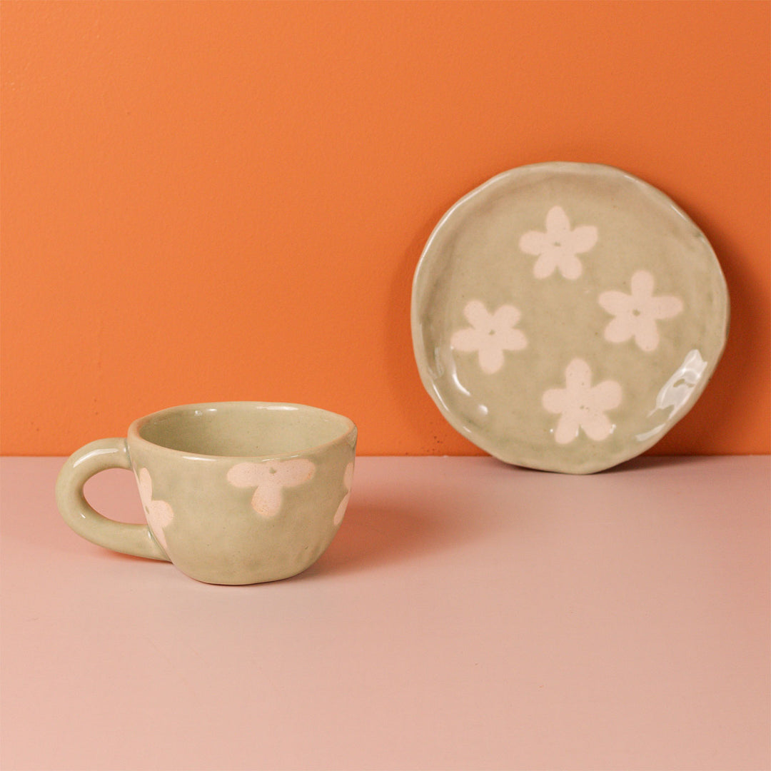 Handpainted Clouds Ceramic Mug & Saucer Set