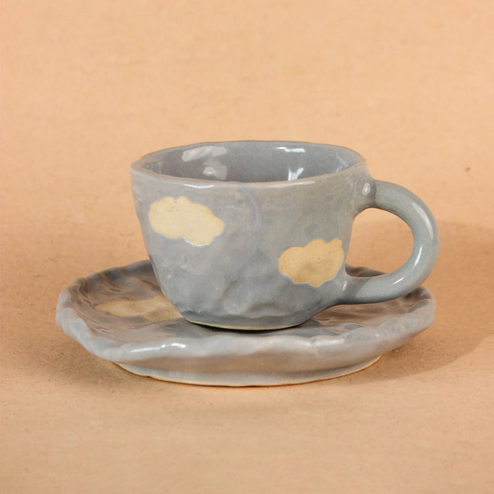 Handpainted Clouds Ceramic Mug & Saucer Set