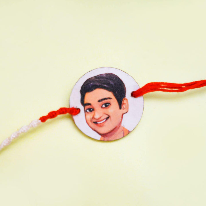 Handpainted Photo Customized Caricature Rakhi With Roli & Chawal