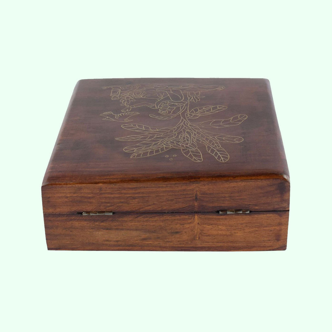 Buy Tarakashi Wooden Engraved Decorative Utility Box, Large Online