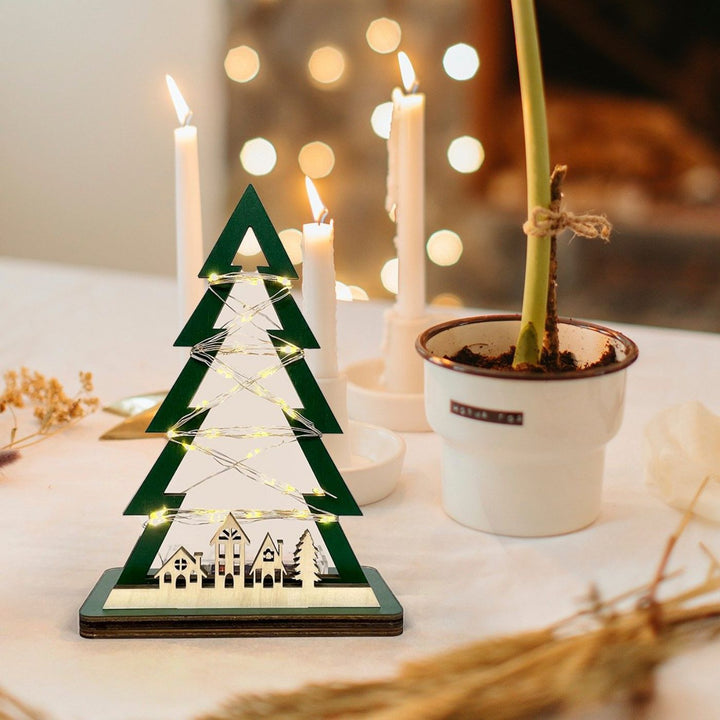 Wooden Tree with Lights Christmas Table Decor