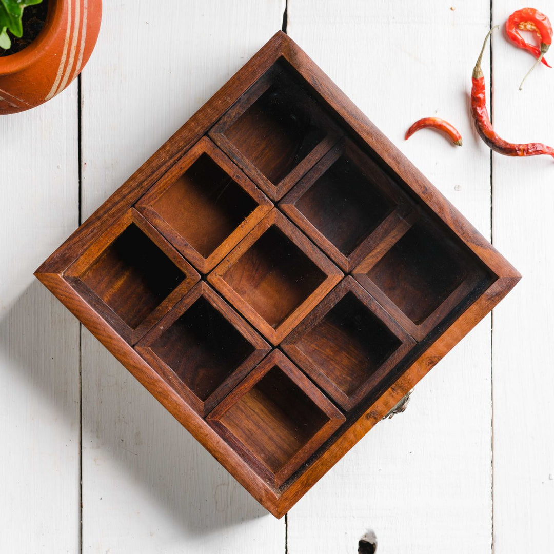 Chakor Sheesham Wood & Glass Spice Box