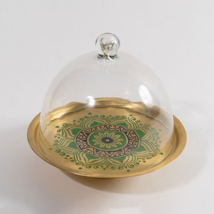 Utsav Handcrafted Brass Cake Stand with Glass Cloche