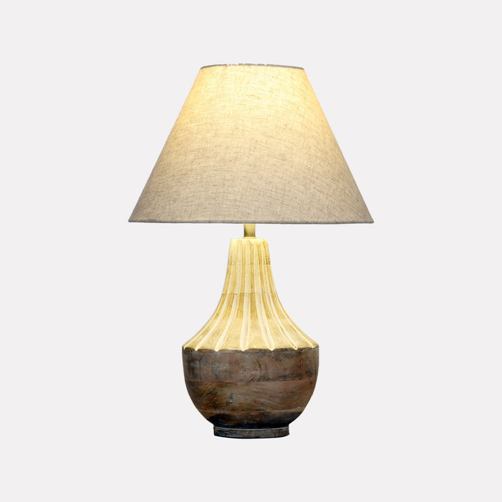 Ekatra Carving Mango Wood & Jute Table Lamp