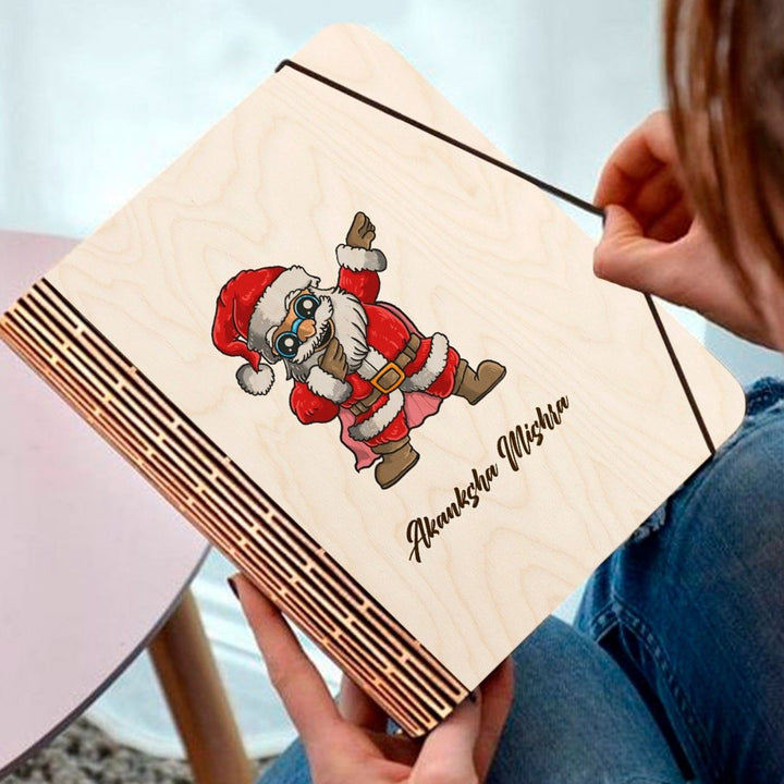 Wooden Personalized Christmas Santa Notebook Binder | A5, 50 Blank Pages, 120 GSM