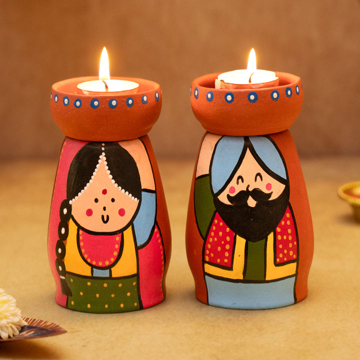 Handpainted Terracotta Tealight Holder Set & Diya Hamper