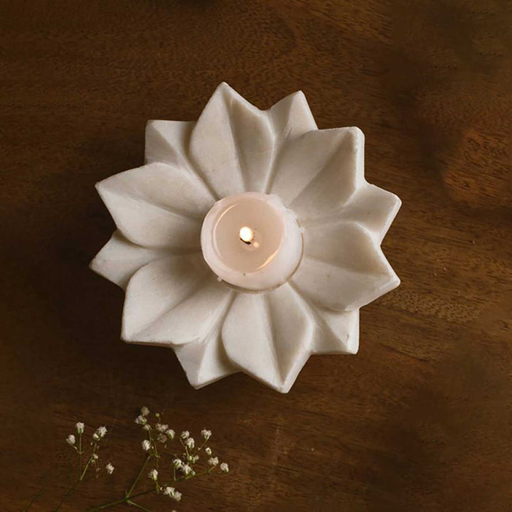 Handcrafted Marble Flower Shaped Tealight Holder