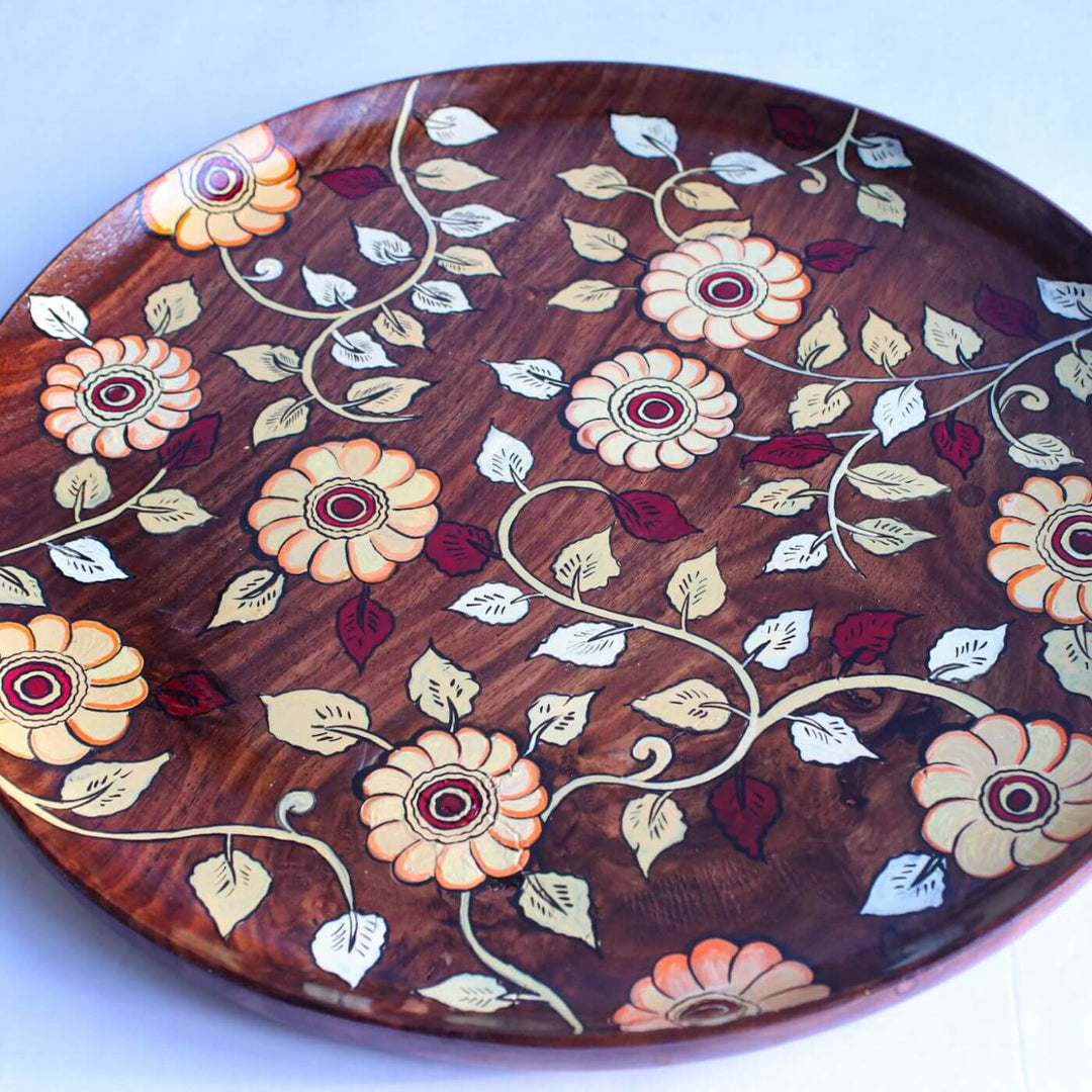 Handpainted Wooden Wall Plate With Kalamkari Artwork