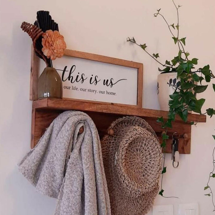 Mango Wood Clothes Hanger & Wall Shelf