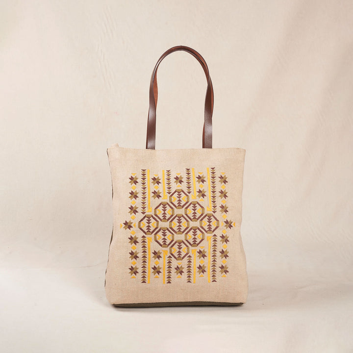 Hand Embroidered Phulkari Wasabi Tote Bag