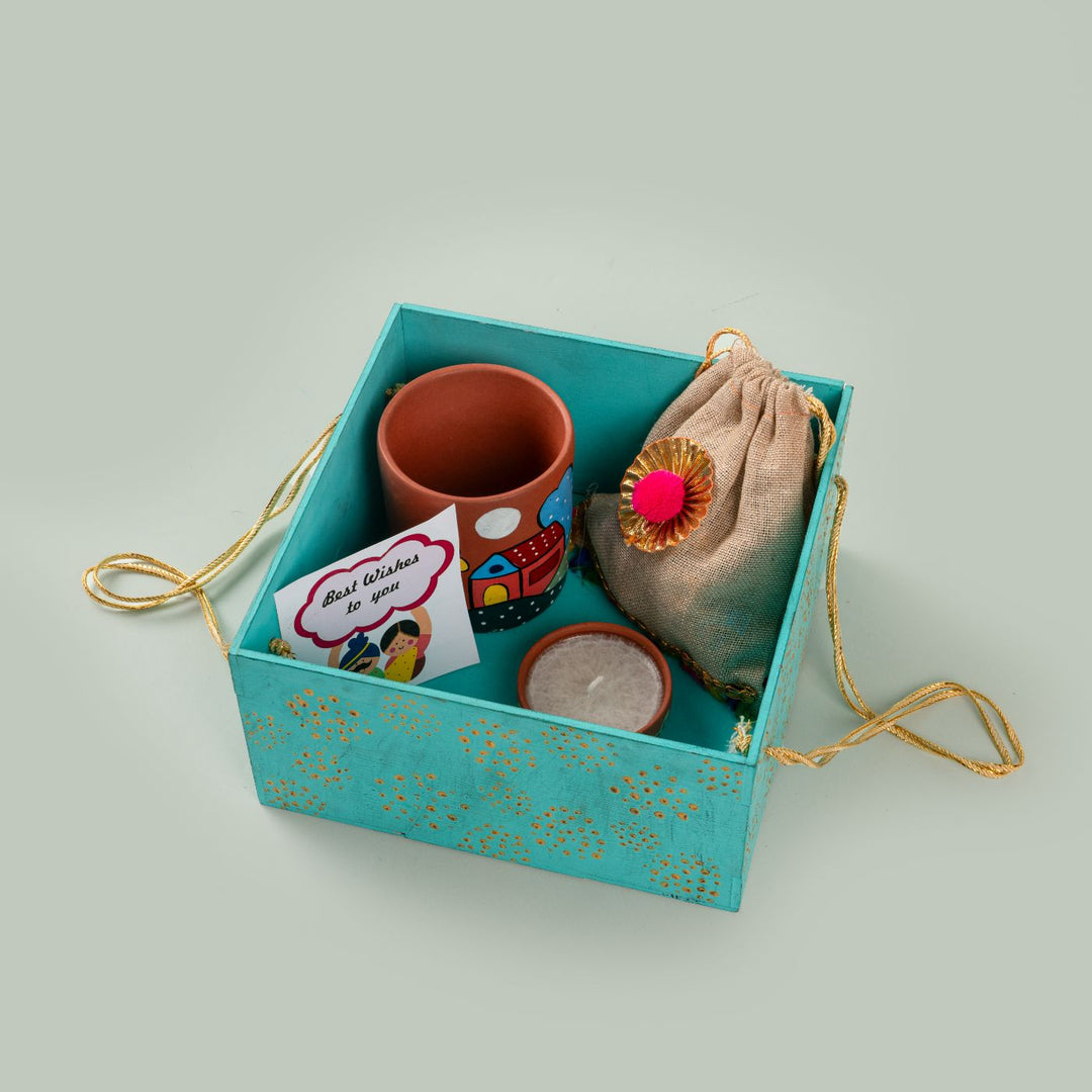 Handpainted Terracotta Planter & Diya Diwali Hamper