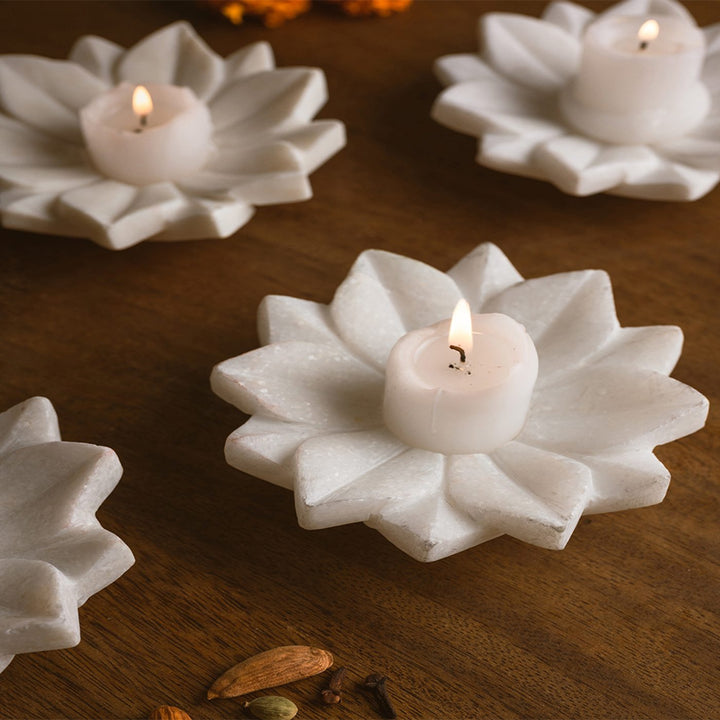 Handcrafted Marble Flower Shaped Tealight Holder