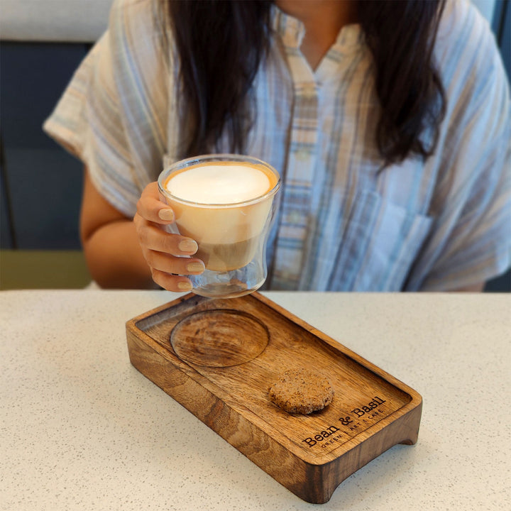 Seasoned Mango Wood Cup Holder & Cookie Tray