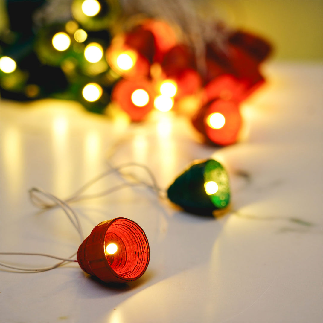 Handmade Upcycled Newspaper Fairy Lights For Christmas Decoration