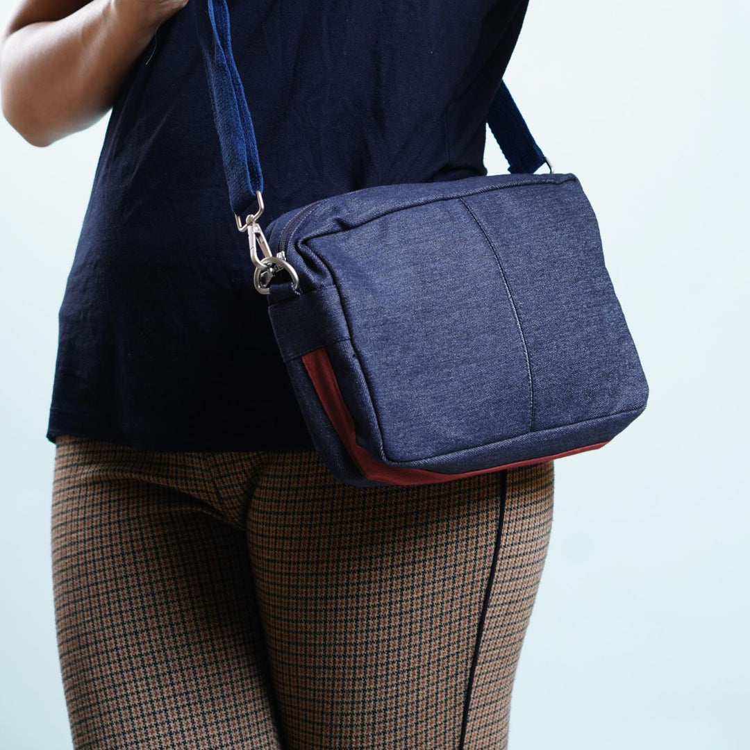 Handcrafted Upcycled Denim Crossbody Sling Bag For Women