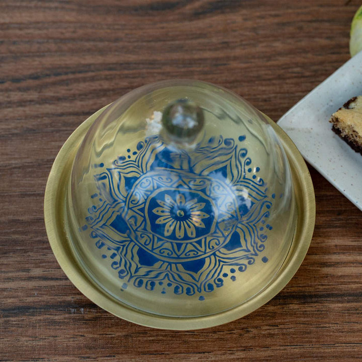 Utsav Handcrafted Brass Cake Stand with Glass Cloche