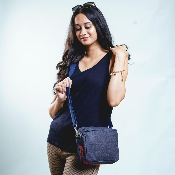 Handcrafted Upcycled Denim Crossbody Sling Bag For Women