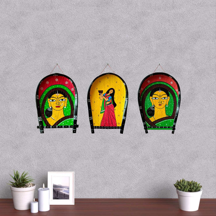 Handpainted Bengali Themed Bamboo Wall Decor