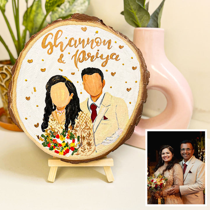 Photo Personalized Hand-Painted Golden Hearts Theme Wooden Decorative Plaque