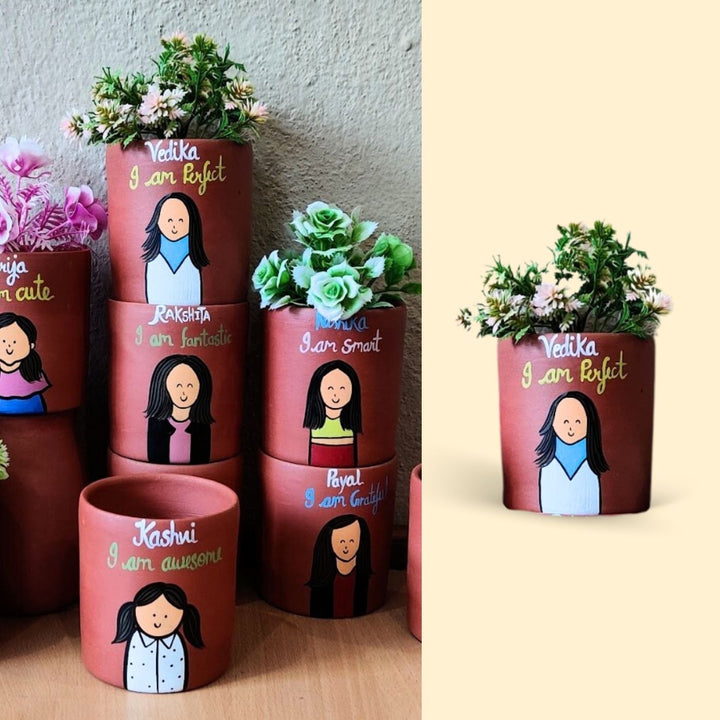 Photo Personalised Handpainted Clay Planter With Affirmation