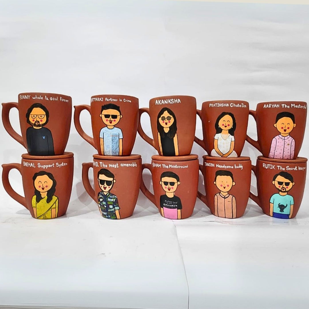 Handpainted Personalised 3D Terracotta Mug with Caricatures