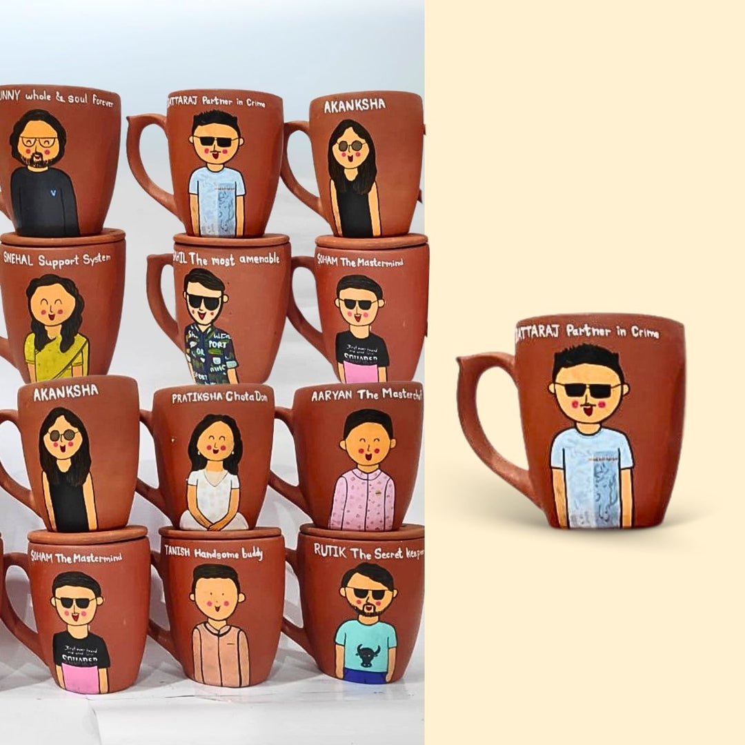 Handpainted Personalised 3D Terracotta Mug with Caricatures