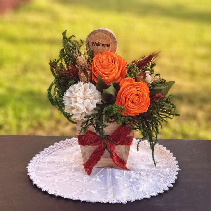 Handmade Orange & White Shola Flower Centerpiece