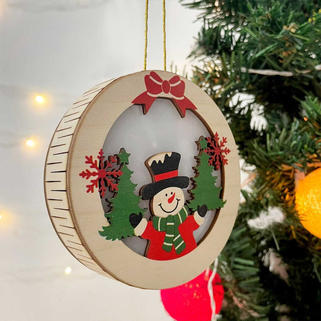 Handmade Wooden Hanging Ornament With Lights For Christmas Tree Decoration