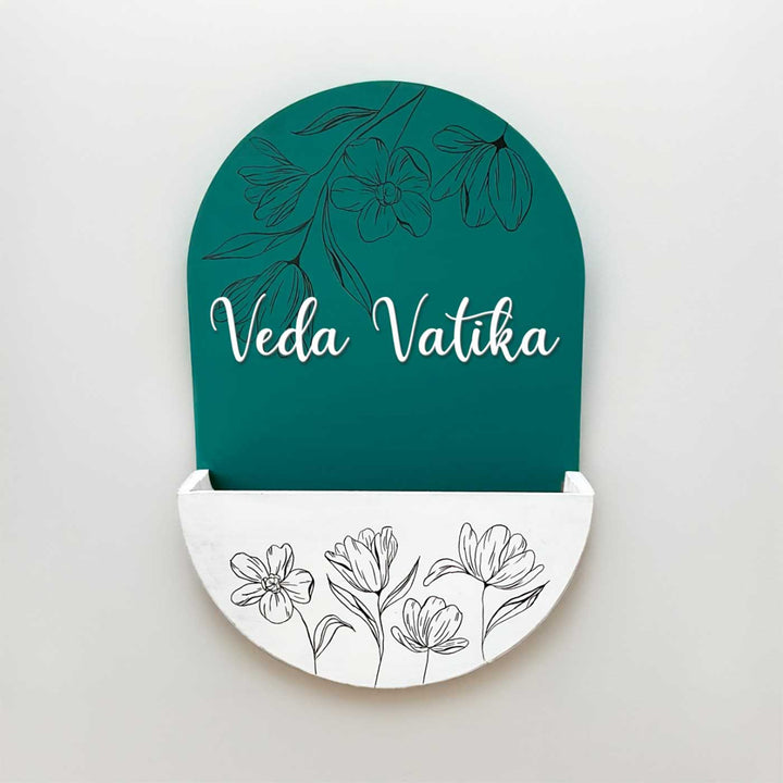 Personalized Handmade White & Green Floral MDF Wood Name Plate