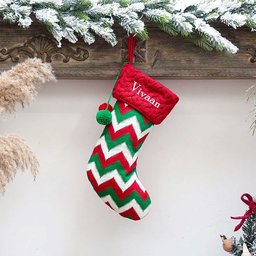 Personalized Holiday Chevron Cheer Knitted Cotton Stockings For Christmas Decoration