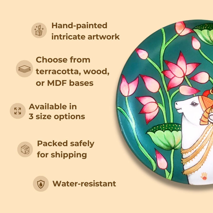 Pichwai Lotus And Cow Wall Plate