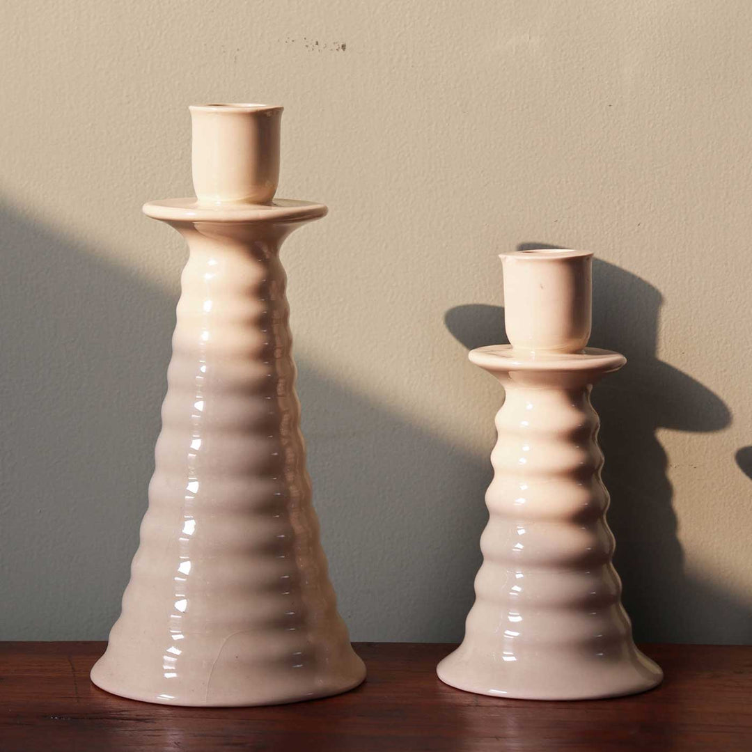 Handmade Beige Coil Shaped Ceramic Candle Holder