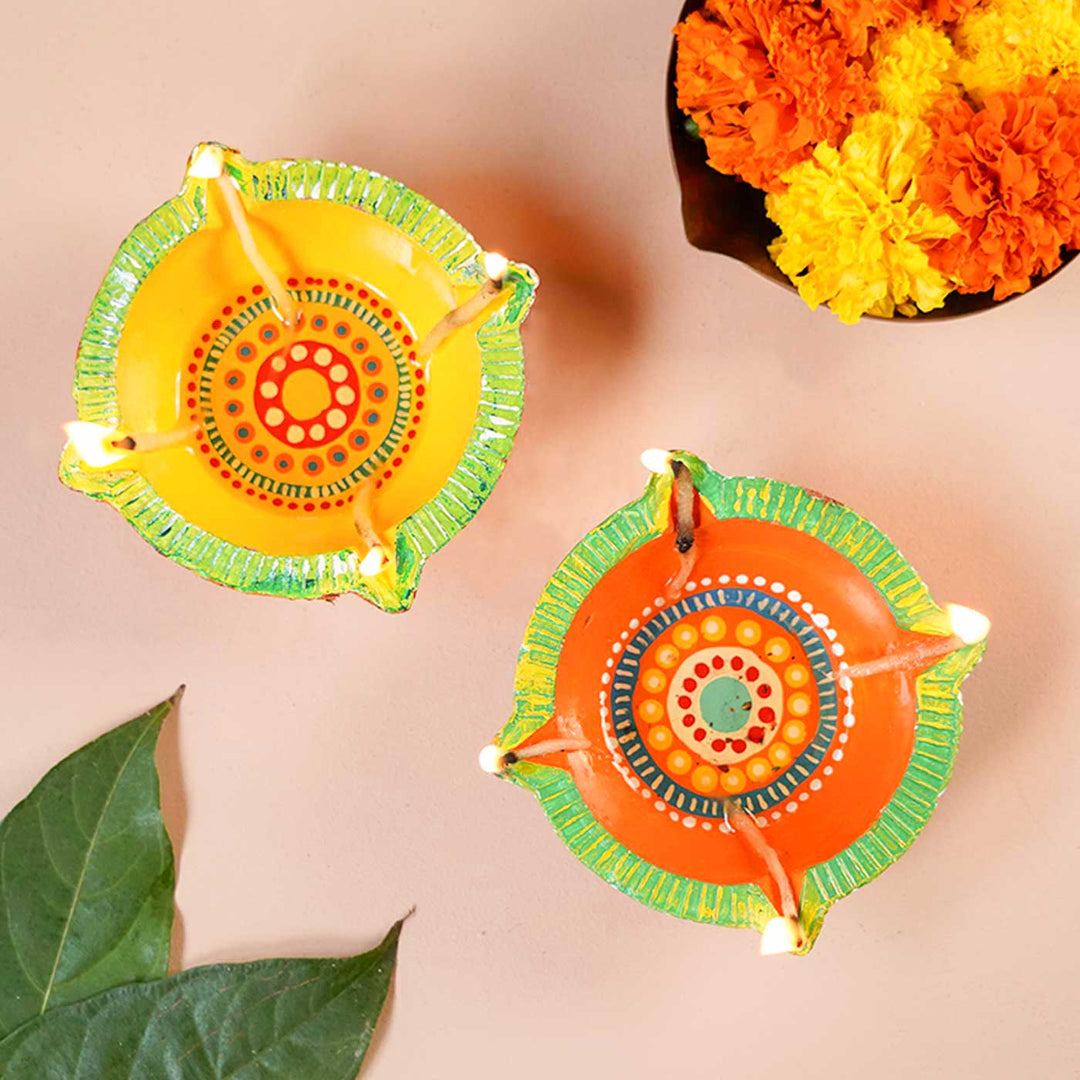 Handmade Big Star Clay Oil Lamp / Diya | Set of 2