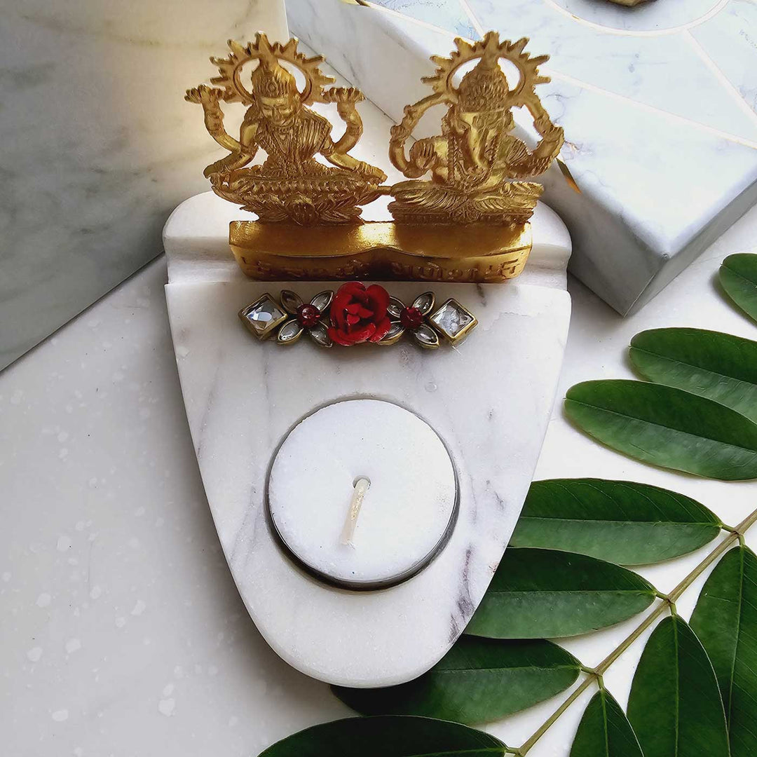 Handmade Laxmi Ganesha With Marble Base Tea Light Holder