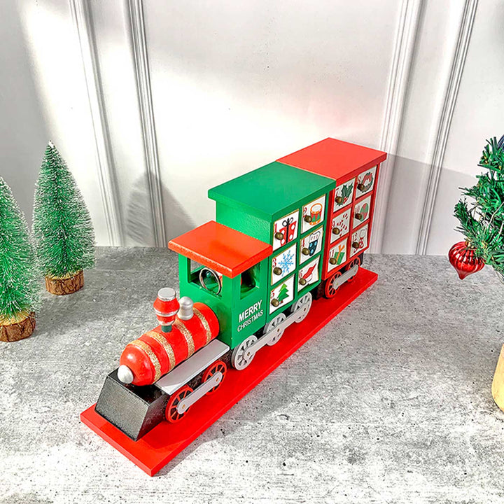 Train Shape Advent Calendar Wooden Decor For Christmas Table Decoration