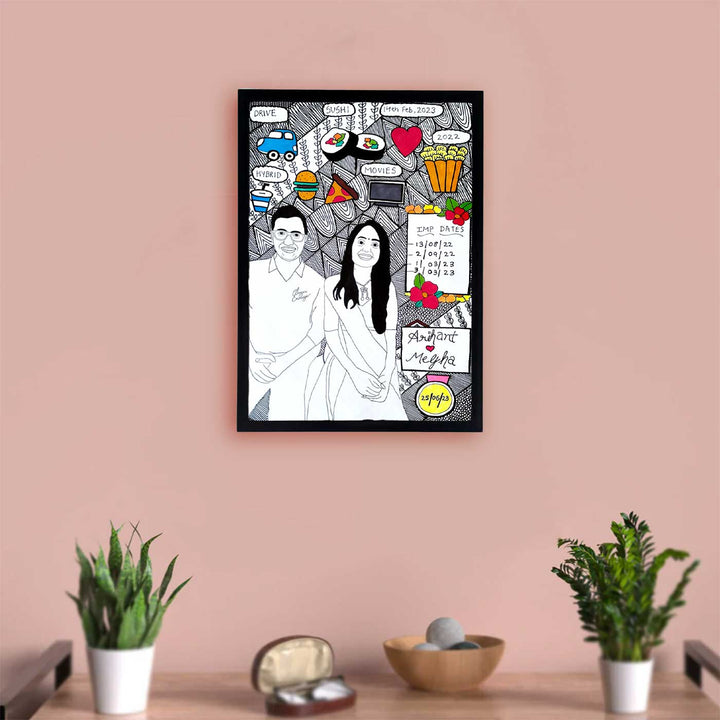 Photo Personalized Doodle Art Couples Multicolour Decorative Plaque