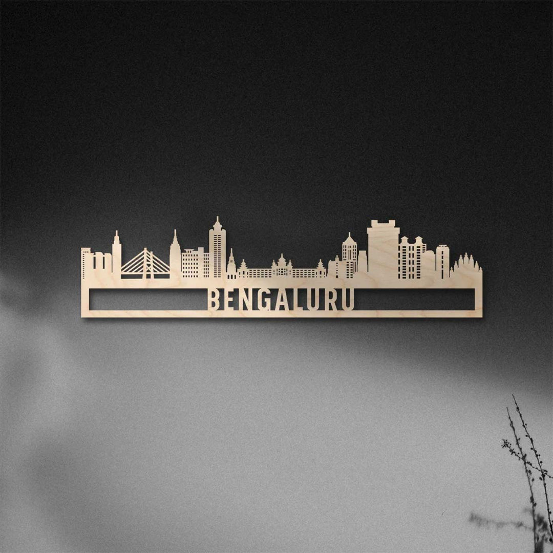 Printed Black Wooden Bengaluru City Skyline Wall Decor