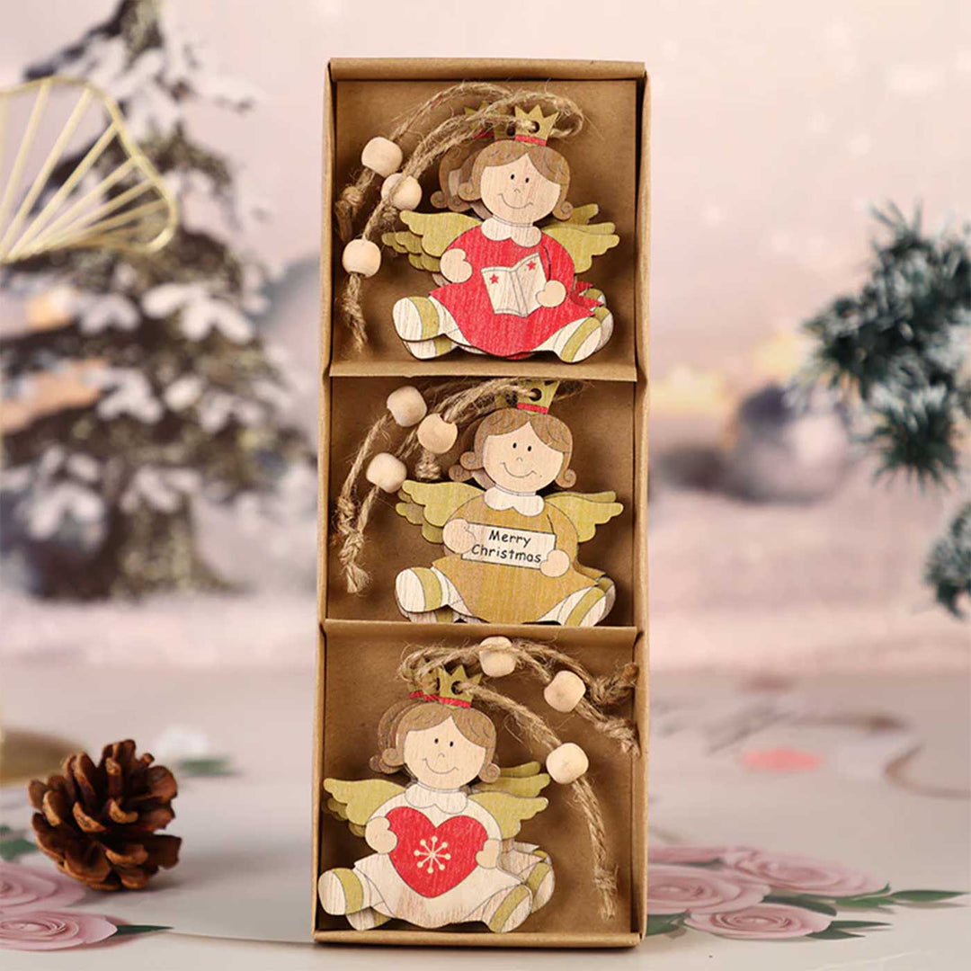 Handmade The Angelic Trio Wooden Ornaments For Christmas Tree Decoration