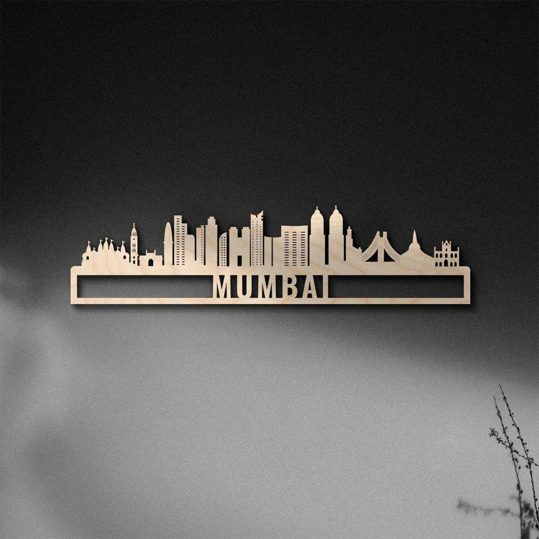 Printed Black Wooden Mumbai City Skyline Wall Decor