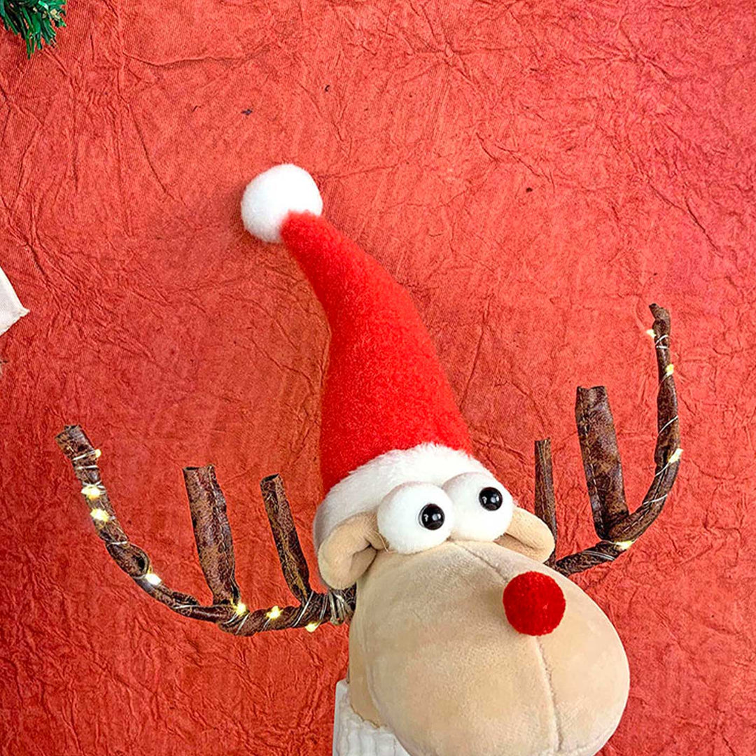 Led Light Horns Grey Coat Rudolf Reindeer Woolen Decor For Christmas Table Decoration