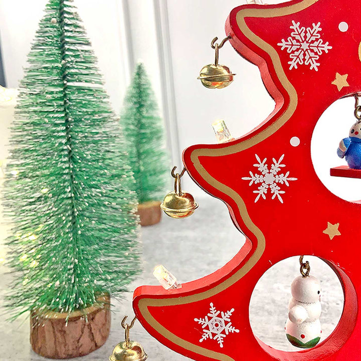 Red Xmas Tree With Led Light Wooden DIY Kit For Christmas Table Decoration | Set Of 15