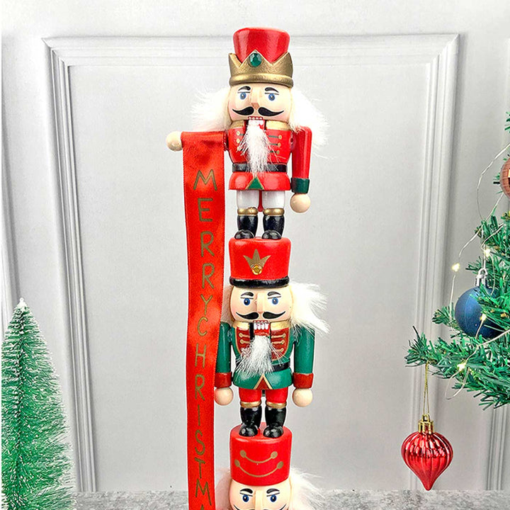 3-Tier Stacked Nutcracker Wooden Decor For Christmas Table Decoration