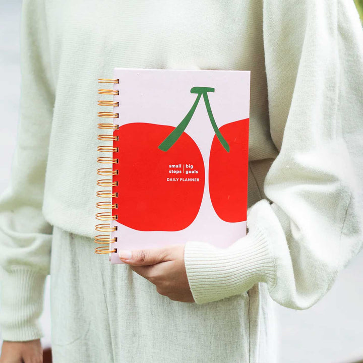 Cherry Undated Spiralbound Daily Planner | Habit & Wellness Tracker | 240 Pages